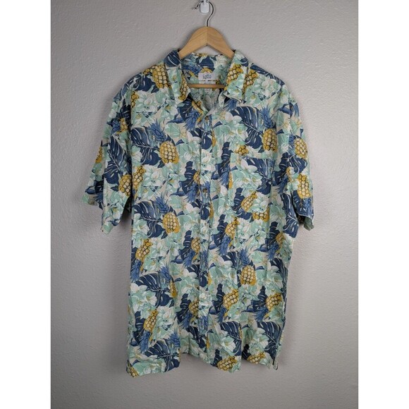 Croft & Barrow Shirt Men's XXL Tall Floral Pineapple Easy Care Linen Blend 182 - Picture 1 of 8